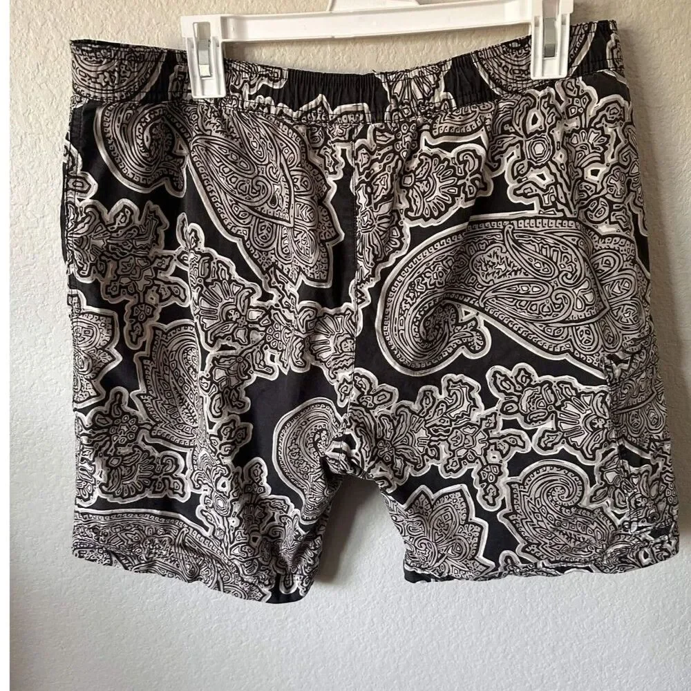 Michael Kors Men's L Dark Brown Paisley Swim Trunks 100% Cotton Mesh Lined Boho